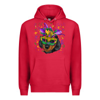 Cardinal Mardi Gras Dachshund Puppy with Mask Premium Hoodie - RanaPortraitStore