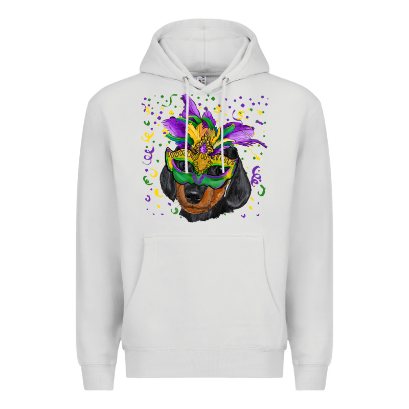 Mardi Gras Dachshund Puppy With Mask Premium Hoodie by RanaPortraitStore | Teevron