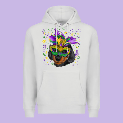 Mardi Gras Dachshund Puppy With Mask Premium Hoodie Designed By Ranaportraitstore
