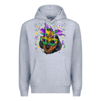 Heather Grey Mardi Gras Dachshund Puppy with Mask Premium Hoodie - RanaPortraitStore