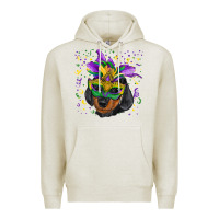 Oatmeal Heather Mardi Gras Dachshund Puppy with Mask Premium Hoodie - RanaPortraitStore
