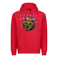 Red Mardi Gras Dachshund Puppy with Mask Premium Hoodie - RanaPortraitStore