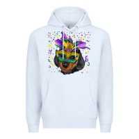 White Mardi Gras Dachshund Puppy with Mask Premium Hoodie - RanaPortraitStore