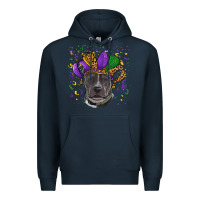 Navy Mardi Gras Pitbull with Hat Premium Hoodie - RanaPortraitStore