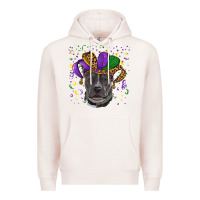 Pale Pink Mardi Gras Pitbull with Hat Premium Hoodie - RanaPortraitStore