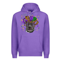 Purple Mardi Gras Pitbull with Hat Premium Hoodie - RanaPortraitStore