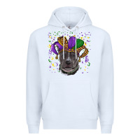 White Mardi Gras Pitbull with Hat Premium Hoodie - RanaPortraitStore