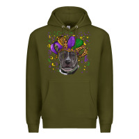 Army Green Mardi Gras Pitbull with Hat Premium Hoodie - RanaPortraitStore