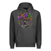Charcoal Heather Mardi Gras Pitbull with Hat Premium Hoodie - RanaPortraitStore