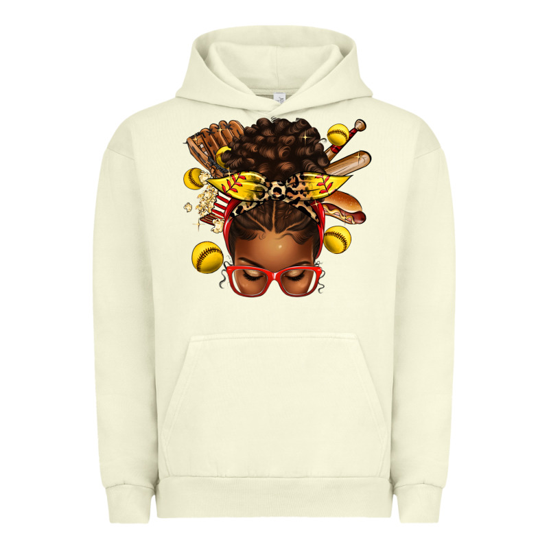 Softball Afro Messy Bun Urban Hoodie by texasbilliewilder | Teevron