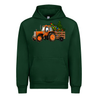 Forest Green Christmas Orange Farm Tractor Urban Hoodie - RanaPortraitStore