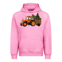 Fuchsia Pink Christmas Orange Farm Tractor Urban Hoodie - RanaPortraitStore