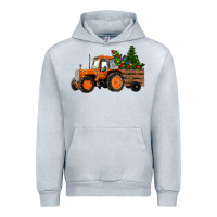 Heather Grey Christmas Orange Farm Tractor Urban Hoodie - RanaPortraitStore