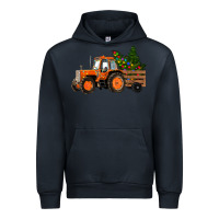 Navy Christmas Orange Farm Tractor Urban Hoodie - RanaPortraitStore