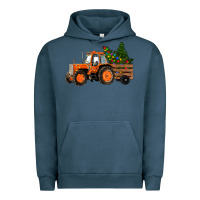Pigment Midnight Navy Christmas Orange Farm Tractor Urban Hoodie - RanaPortraitStore