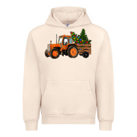 Christmas Orange Farm Tractor Urban Hoodie | Teevron