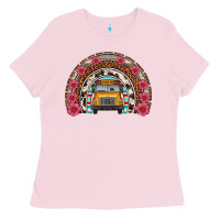 Bubblegum Pink school bus leopard cowhide rainbow Ladies Tee - Artiststas