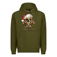 Army Green merry christmas skull Premium Hoodie - RanaPortraitStore