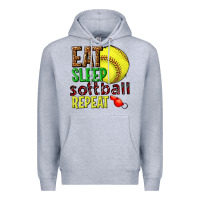Heather Grey eat sleep softball repeat Premium Hoodie - texasbilliewilder