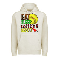 Oatmeal Heather eat sleep softball repeat Premium Hoodie - texasbilliewilder