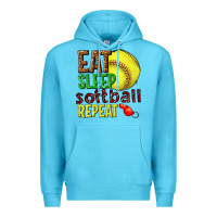 Ocean Blue eat sleep softball repeat Premium Hoodie - texasbilliewilder