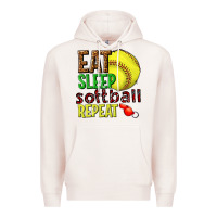 Pale Pink eat sleep softball repeat Premium Hoodie - texasbilliewilder