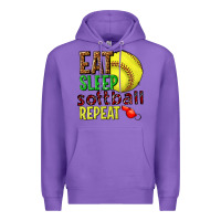 Purple eat sleep softball repeat Premium Hoodie - texasbilliewilder