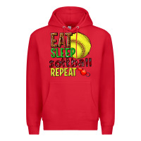 Red eat sleep softball repeat Premium Hoodie - texasbilliewilder