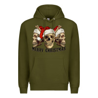 Army Green Merry Christmas Skulls Premium Hoodie - RanaPortraitStore