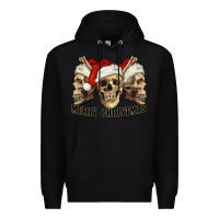 Black Merry Christmas Skulls Premium Hoodie - RanaPortraitStore