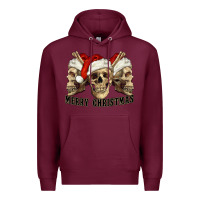 Burgundy Merry Christmas Skulls Premium Hoodie - RanaPortraitStore