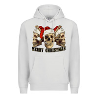 Dove Grey Merry Christmas Skulls Premium Hoodie - RanaPortraitStore