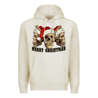 Oatmeal Heather Merry Christmas Skulls Premium Hoodie - RanaPortraitStore