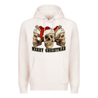 Pale Pink Merry Christmas Skulls Premium Hoodie - RanaPortraitStore