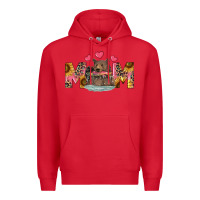 Red Mom Bear With Sunflowers Premium Hoodie - RanaPortraitStore
