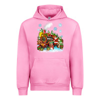 Fuchsia Pink christmas santa and friends train Urban Hoodie - Zillion Design Studio