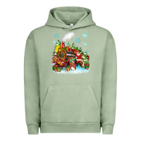 Pigment Oil Green christmas santa and friends train Urban Hoodie - Zillion Design Studio