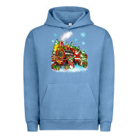 Pigment Pebble Blue christmas santa and friends train Urban Hoodie - Zillion Design Studio