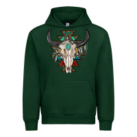 Foreset Green western aztec bull skull with gemstone Urban Hoodie - texasbilliewilder