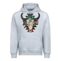 Heather Grey western aztec bull skull with gemstone Urban Hoodie - texasbilliewilder