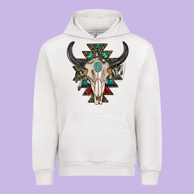 Urban Hoodie western aztec bull skull with gemstone