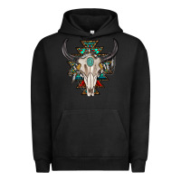 Pigment Black western aztec bull skull with gemstone Urban Hoodie - texasbilliewilder