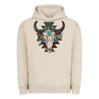Pigment French Oak western aztec bull skull with gemstone Urban Hoodie - texasbilliewilder