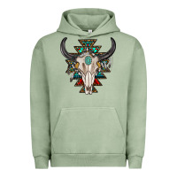 Pigment Oil Green western aztec bull skull with gemstone Urban Hoodie - texasbilliewilder