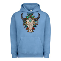 Pigment Pebble Blue western aztec bull skull with gemstone Urban Hoodie - texasbilliewilder