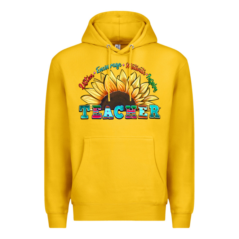 Teacher Sunflower Listen Encourage Motivate Inspir Premium Hoodie by Zillion Design Studio | Teevron