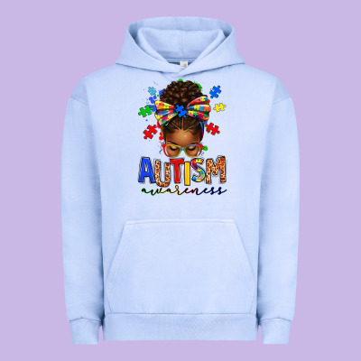 Urban Hoodie autism awareness afro messy bun