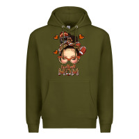 Army Green football messy bun mom Premium Hoodie - texasbilliewilder