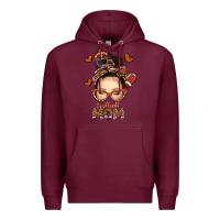 Burgundy football messy bun mom Premium Hoodie - texasbilliewilder