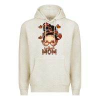 Oatmeal Heather football messy bun mom Premium Hoodie - texasbilliewilder